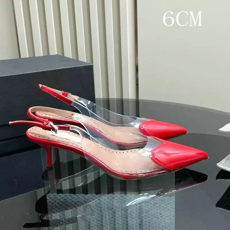 European Summer New Women'S Sandals Pointy Thin Heels High Heels Back Empty Head Transparent Film Fashion Women Pumps