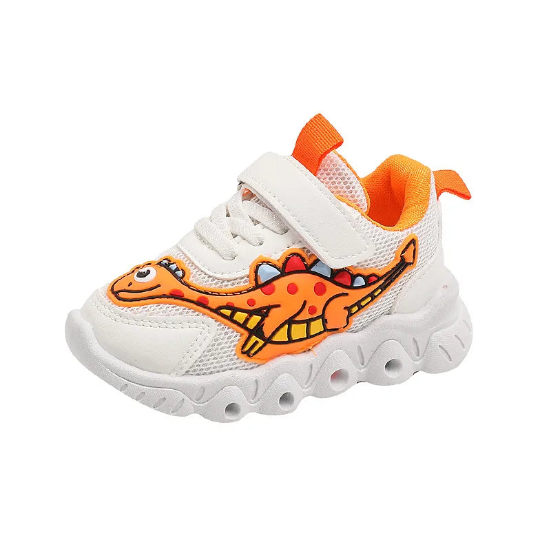2024 Popular Boys and Girls Dinosaur Glowing Sports Shoes Spring Autumn Breathable Mesh Kids Casual Shoes Designer Tenis De Niño