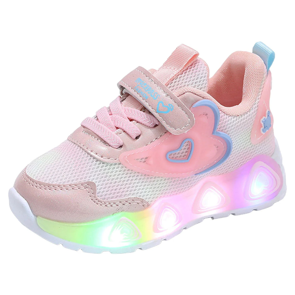 Girl Sneakers Children's Sports Shoes Mesh Love Luminous Children's Shoes Girls Sports Casual Shoes Kids Size 13 Shoes Girls