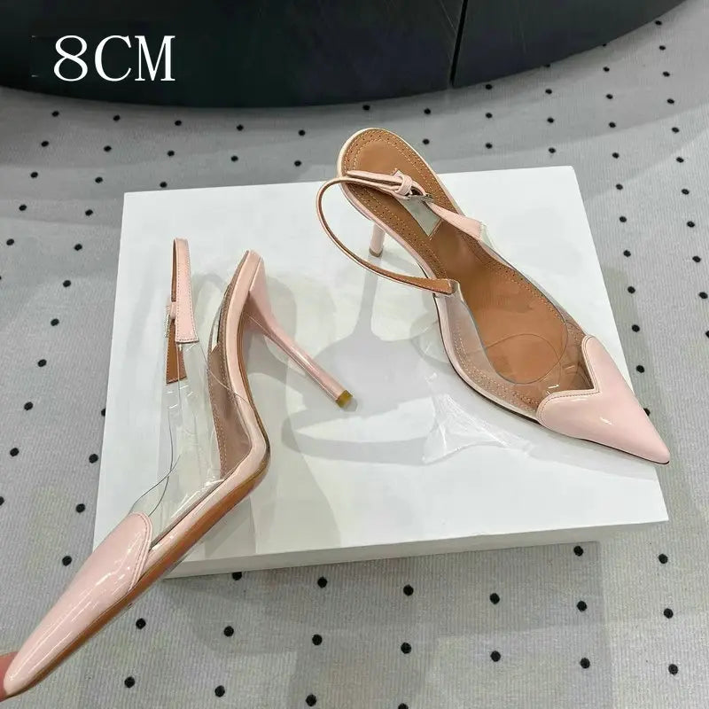 European Summer New Women'S Sandals Pointy Thin Heels High Heels Back Empty Head Transparent Film Fashion Women Pumps