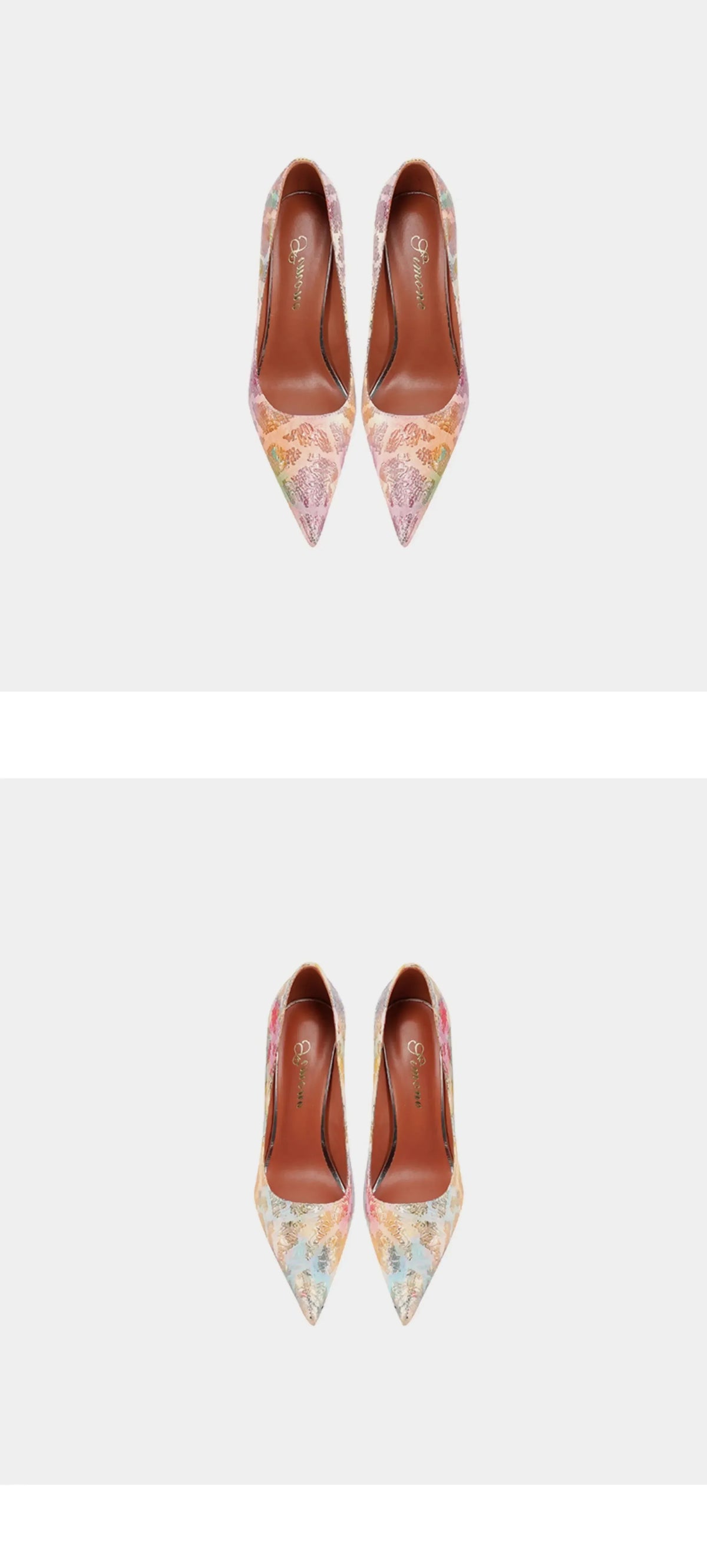 Pumps Women Shoes Flower Totem Slip-On Shallow Shoes Wedding Party Pointed Toe High Heels Pump Femme Special-shaped heel