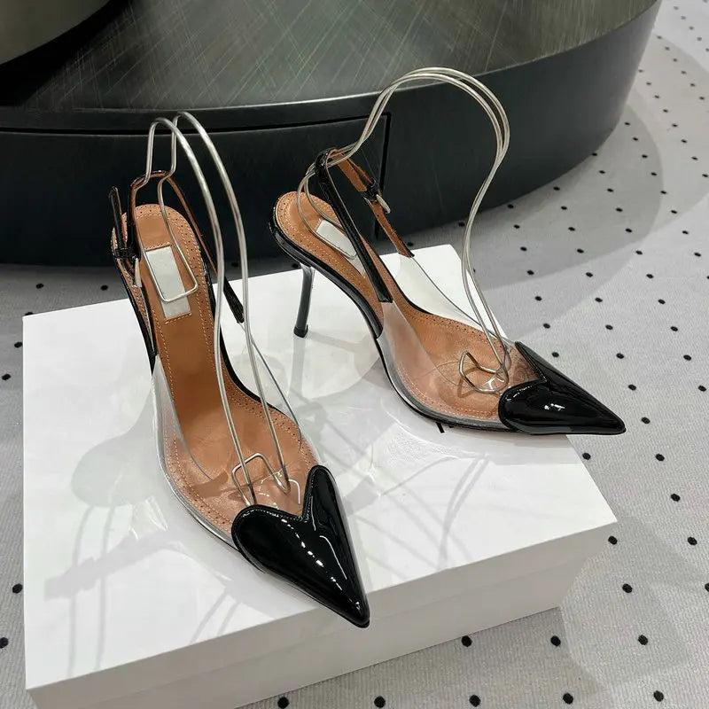European Summer New Women'S Sandals Pointy Thin Heels High Heels Back Empty Head Transparent Film Fashion Women Pumps