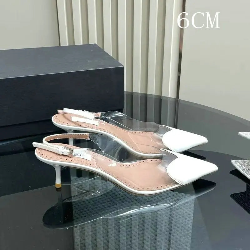 European Summer New Women'S Sandals Pointy Thin Heels High Heels Back Empty Head Transparent Film Fashion Women Pumps