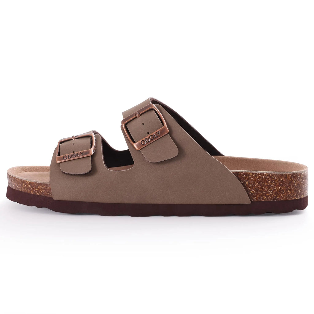 Shevalues Men Classic Leather Sandals Fashion Double Outdoor Beach Shoes Comfort Unisex Cork Footbed Slippers With Arch Support