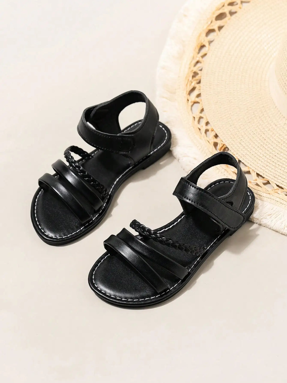 Sandals for Children 2025 Cute Boys Girls Shoes Soft Thick Soles Handwoven Children's Sandals Black Pink Gold White