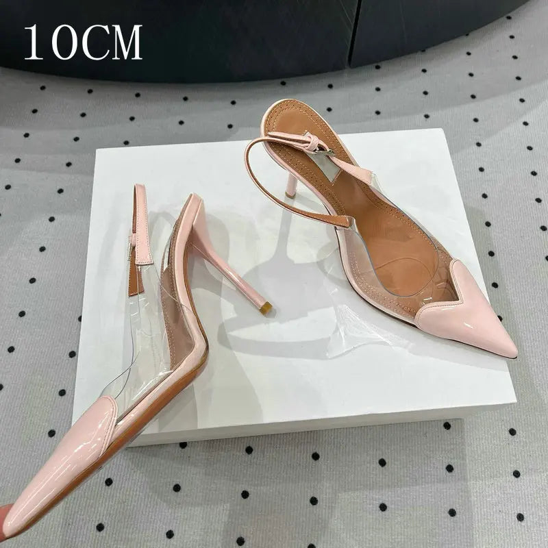European Summer New Women'S Sandals Pointy Thin Heels High Heels Back Empty Head Transparent Film Fashion Women Pumps