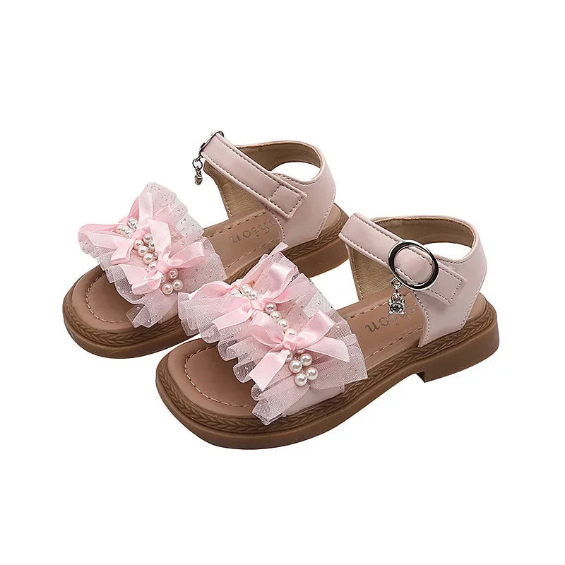 Summer Cute Lace Children's Sandals Soft Open-toe Wedding Sandals for Pretty Girls Non-slip Elegant Bowknot Kids Princess Shoes