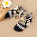 Toddler Beach Sandals - Bohemian Tassel Beaded Girls Summer Shoes Soft Sole for Vacation & Play