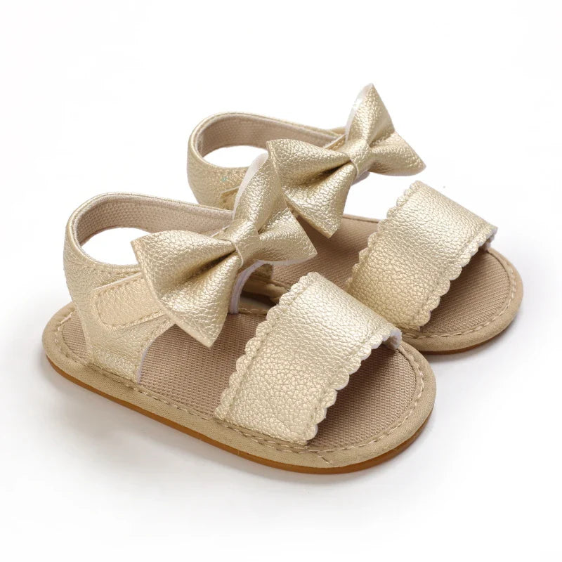 Golden 0-18M Baby Girl Sandals With Butterfly Bow High-Quality Soft Sole Anti Slip Exposed Toe Summer Outdoor First Walking