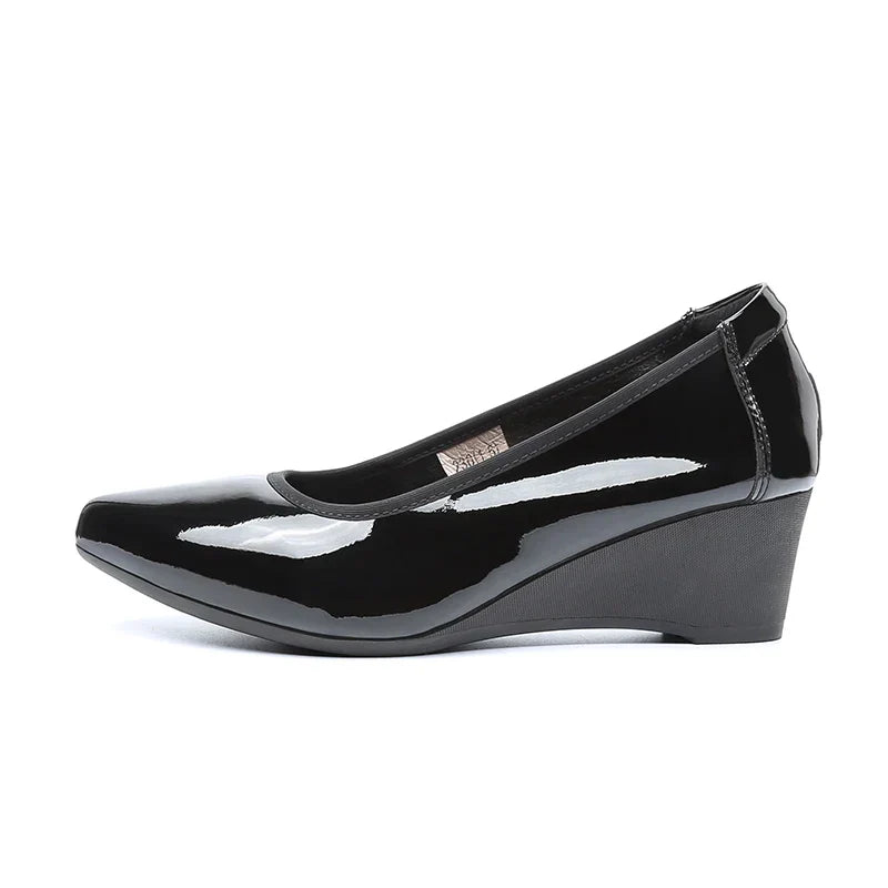 Sexy Pointed Toe Shoes Patent Leather Women Heels 2025 Women's Moccasins Elegant Woman Heeled Shoes Wedge Heel Slip-on Lolita 33