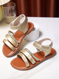 Sandals for Children 2025 Cute Boys Girls Shoes Soft Thick Soles Handwoven Children's Sandals Black Pink Gold White
