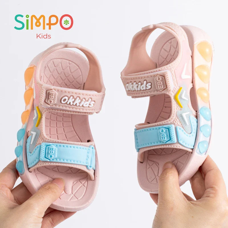 Children' Fashion Sport Sandals Geometric Patterns Breathable Wear-resistant Soft Shoes With Adjustable Velcro For Boys & Girls
