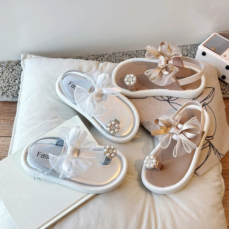 Girls' Elegant Sandals - Versatile & Stylish For Indoor/Outdoor, Beach-Ready Princess Shoes With Beaded Tassels, Breathable & Li