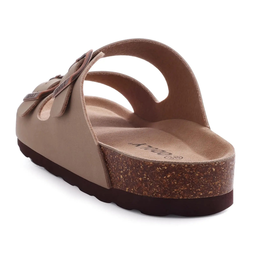 Shevalues Men Classic Leather Sandals Fashion Double Outdoor Beach Shoes Comfort Unisex Cork Footbed Slippers With Arch Support