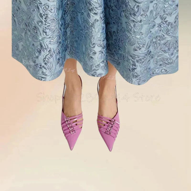 Pink Buckle Decor Hollow Cut Heel Pointed Toe Pumps Buckle Strap Women Shoes Thin High Heels Fashion 2025 Zapatos Para Mujere