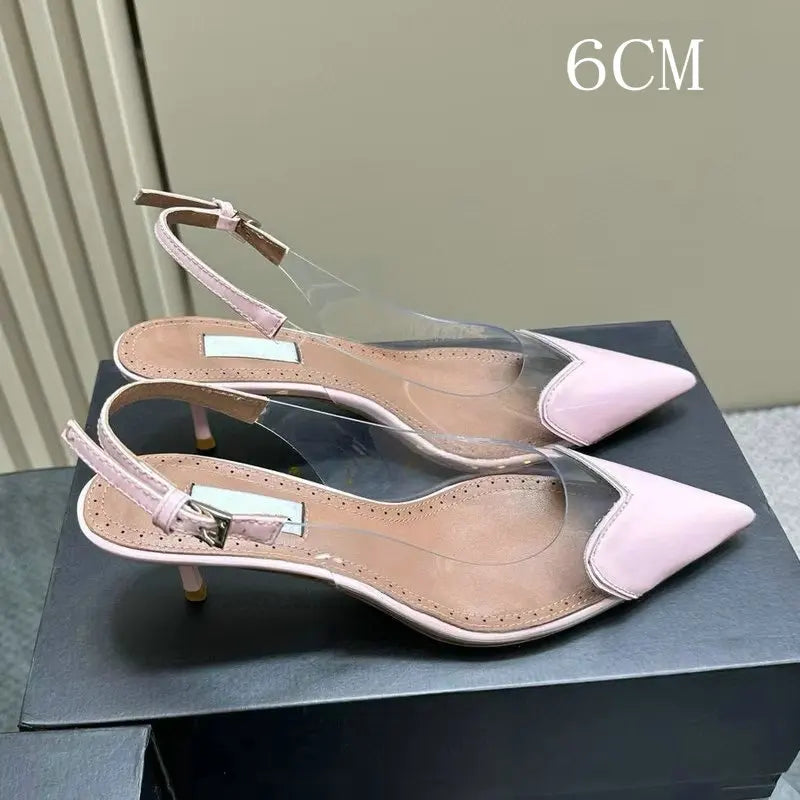 European Summer New Women'S Sandals Pointy Thin Heels High Heels Back Empty Head Transparent Film Fashion Women Pumps