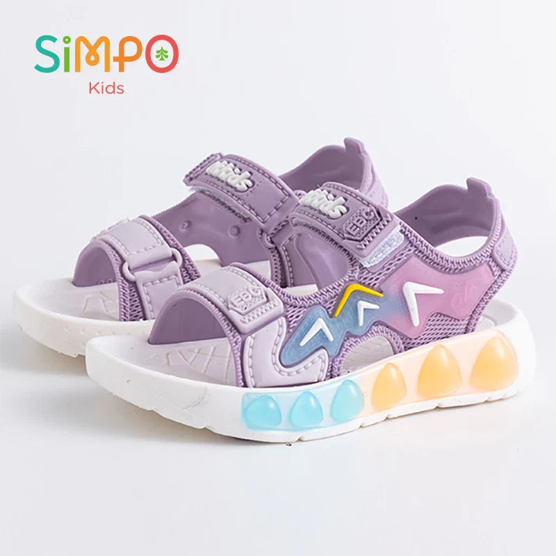 Children' Fashion Sport Sandals Geometric Patterns Breathable Wear-resistant Soft Shoes With Adjustable Velcro For Boys & Girls