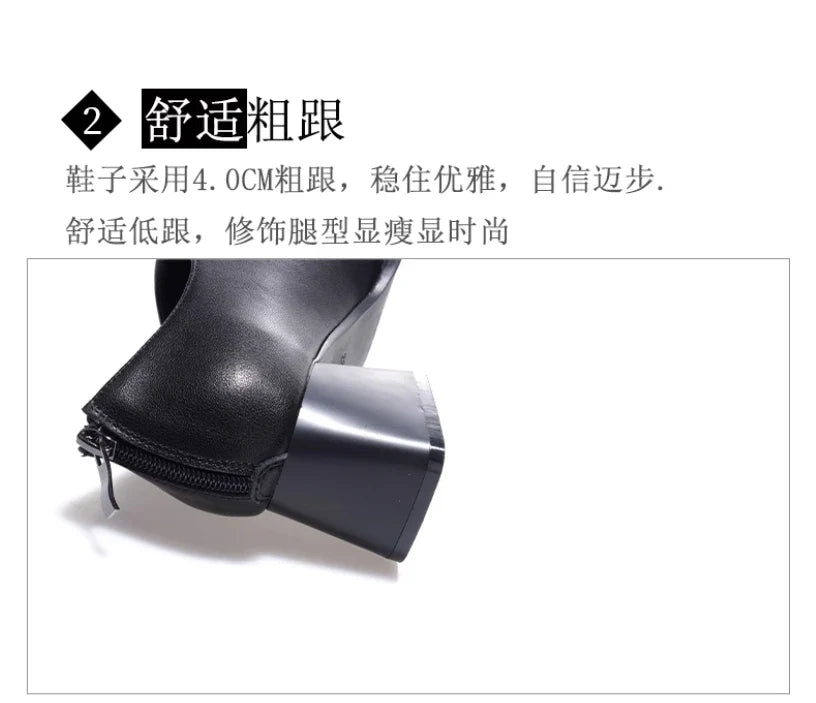 Deep mouth single shoe women's thick heel genuine leather middle heel women's soft leather soft sole square toe leather shoes