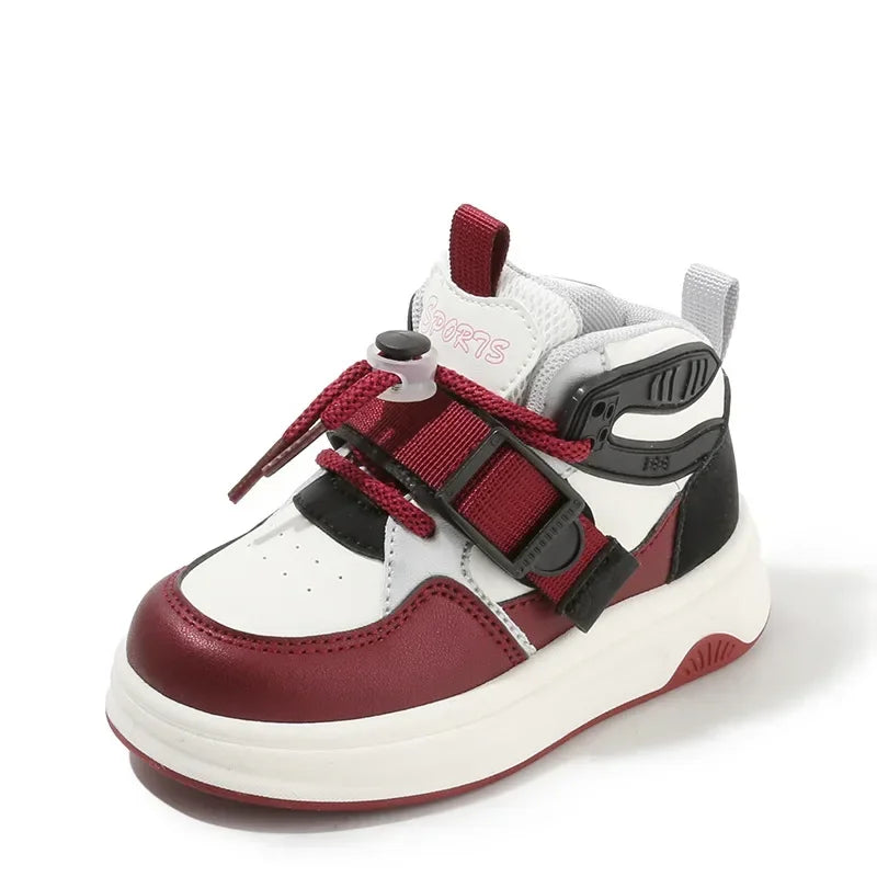 Children Spring Autumn Casual Soft Sole Shoes Girls Fashion High Top Sneakers Boys Front Lacing Color Blocking Bread Daddy Shoes