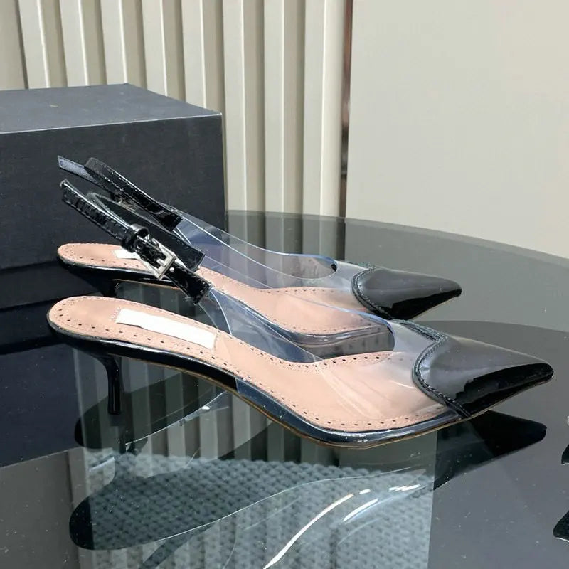 European Summer New Women'S Sandals Pointy Thin Heels High Heels Back Empty Head Transparent Film Fashion Women Pumps