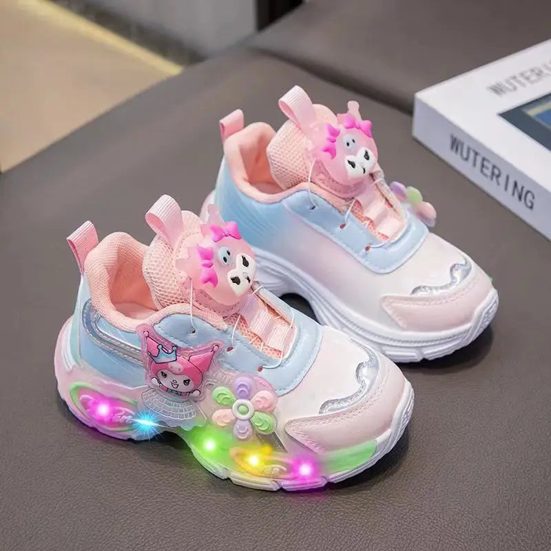 Sanrio Kuromi Autumn Girls Anime New Sneakers Children's Kawaii Cartoon Princess Shoes Breathable Rotary Button Luminous Shoes