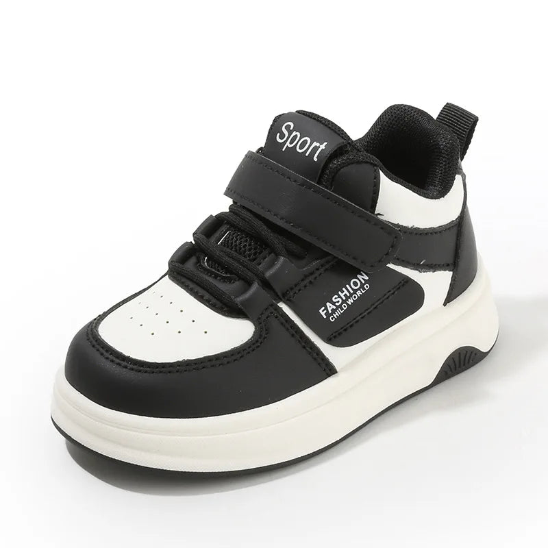 Children Spring Autumn Velcro White Shoes Color Blocking Non Slip High Top Boys New Soft Soled Sneakers Girls Casual Board Shoes