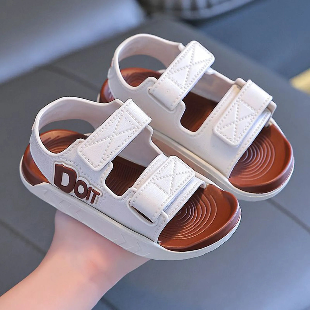 Children Sports Sandals Double Hook And Loop Strap Adjustable Sandals Open Toe Breathable Beach Shoes Soft Sole Non-Slip Sandals
