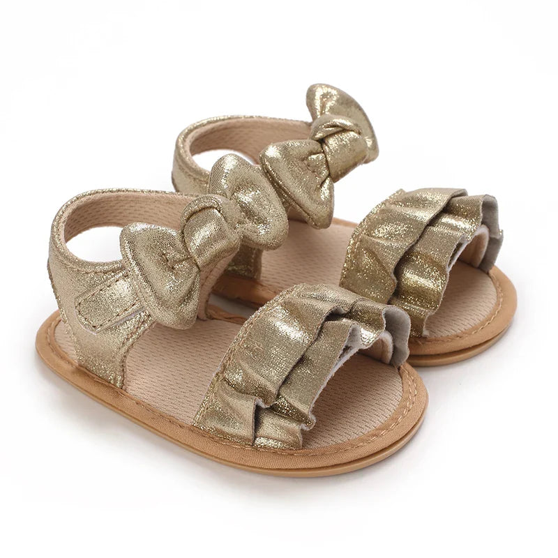 Golden 0-18M Baby Girl Sandals With Butterfly Bow High-Quality Soft Sole Anti Slip Exposed Toe Summer Outdoor First Walking