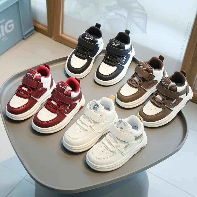 Children Spring Autumn Velcro White Shoes Color Blocking Non Slip High Top Boys New Soft Soled Sneakers Girls Casual Board Shoes