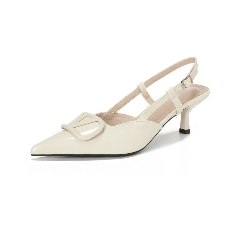 2025 Summer New 41-42 Large Size French Sandals Women's V Buckle Pointed Stilettos, Rear Empty Skirt High Heels