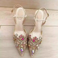 Multi-color Diamond Rhinestone Pearl Wedding Lace Sandals Women Pointed Toe Ankle Strap High Heels Woman Shoes