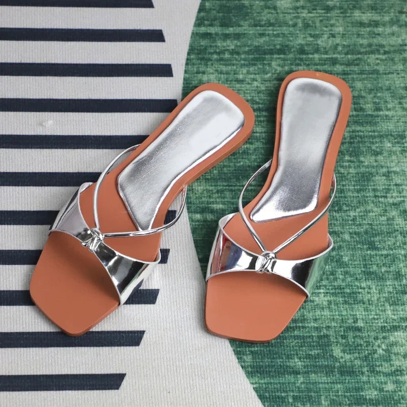 Women's summer footwear 2025 fashion designer sandals for ladies sexy thin strap casual beach flat heels shallow female shoes