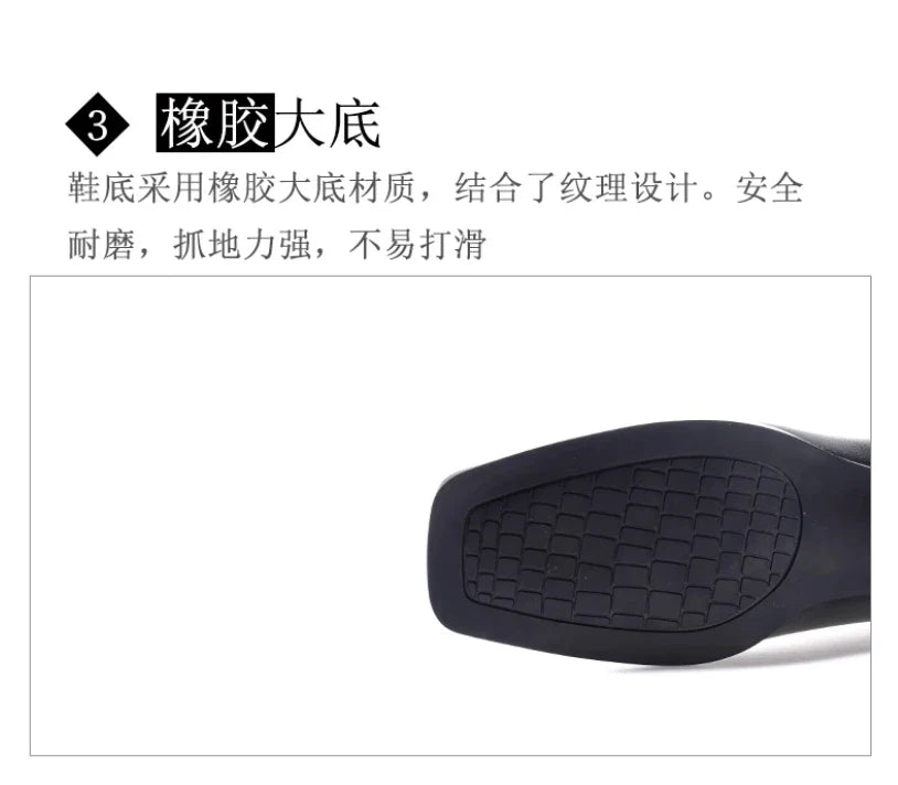Deep mouth single shoe women's thick heel genuine leather middle heel women's soft leather soft sole square toe leather shoes