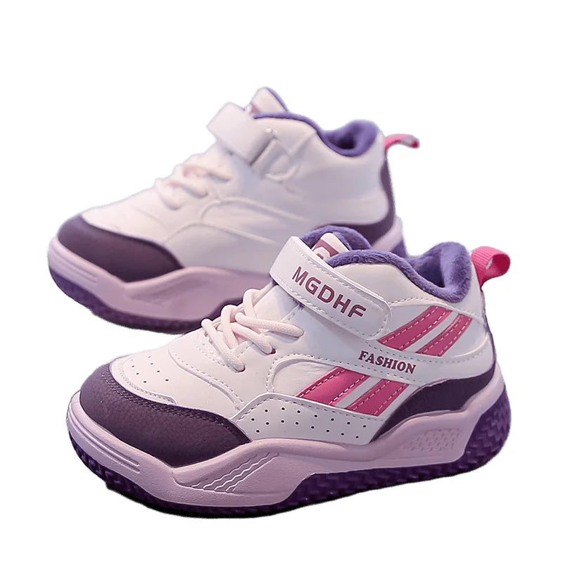 Boys' fleece sports shoes 2025 Winter new style warm children's anti-slip basketball shoes Girls' soft-soled two-cotton shoes