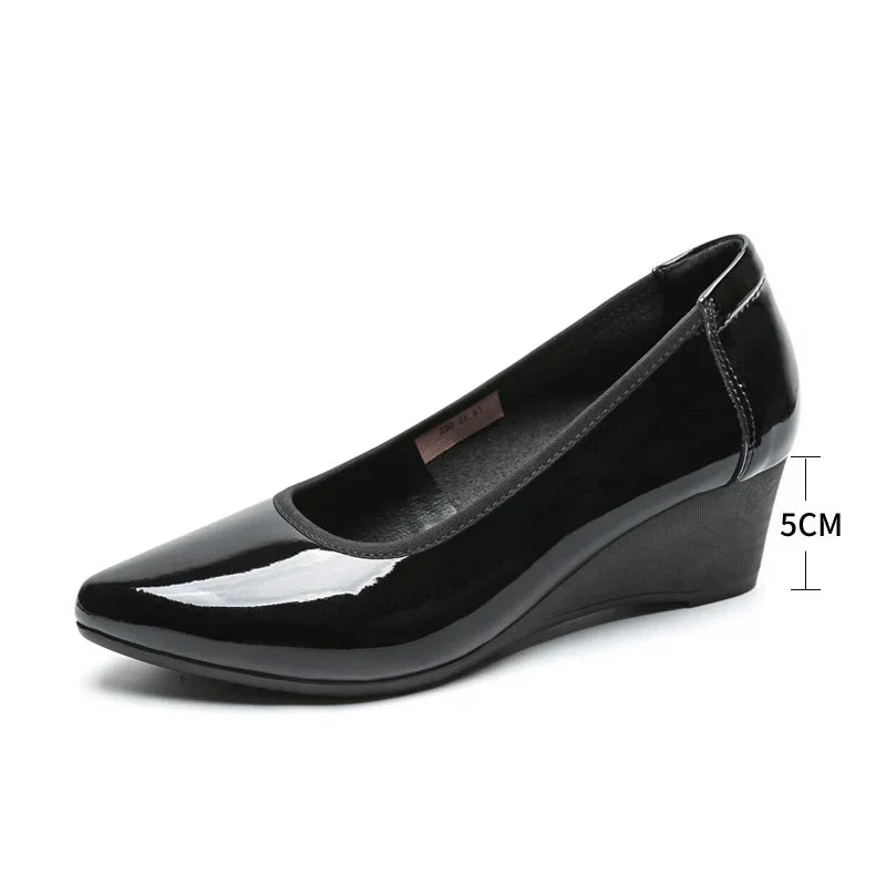 Sexy Pointed Toe Shoes Patent Leather Women Heels 2025 Women's Moccasins Elegant Woman Heeled Shoes Wedge Heel Slip-on Lolita 33