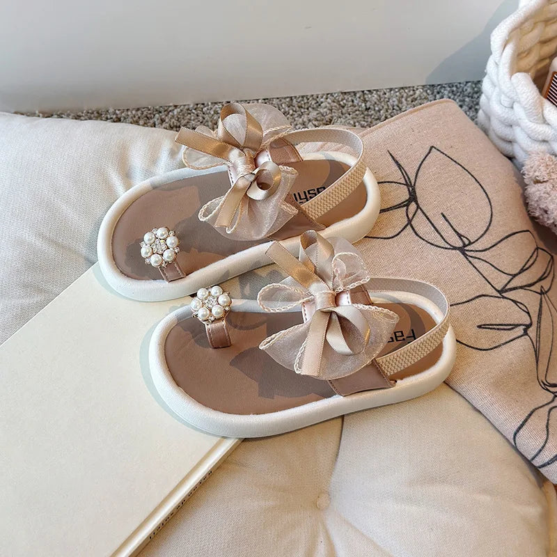 Girls' Elegant Sandals - Versatile & Stylish For Indoor/Outdoor, Beach-Ready Princess Shoes With Beaded Tassels, Breathable & Li