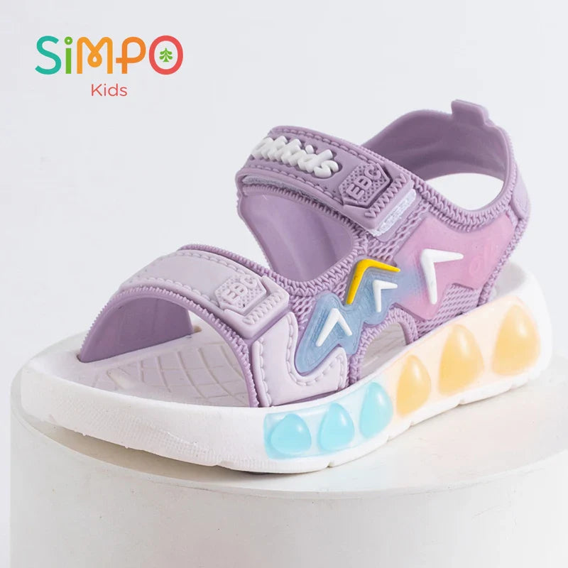 Children' Fashion Sport Sandals Geometric Patterns Breathable Wear-resistant Soft Shoes With Adjustable Velcro For Boys & Girls