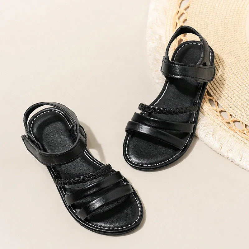Sandals for Children 2025 Cute Boys Girls Shoes Soft Thick Soles Handwoven Children's Sandals Black Pink Gold White
