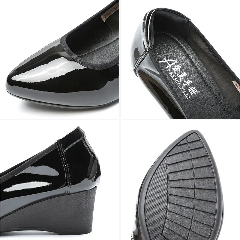 Sexy Pointed Toe Shoes Patent Leather Women Heels 2025 Women's Moccasins Elegant Woman Heeled Shoes Wedge Heel Slip-on Lolita 33