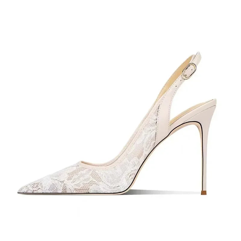 2024 Women's Shoes Lace High Heels Sexy Party Pumps Pointed Toe Buckle Strap Thin Heel Slingbacks Sandal