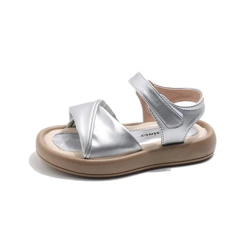 Girls Sandals Summer 2025 New Pu Leather Children Shoes Open Toe Casual Princess Shoes Platform Anti-slip Fashion Kids Sandals
