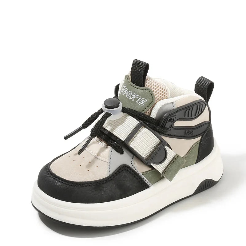 Children Spring Autumn Casual Soft Sole Shoes Girls Fashion High Top Sneakers Boys Front Lacing Color Blocking Bread Daddy Shoes