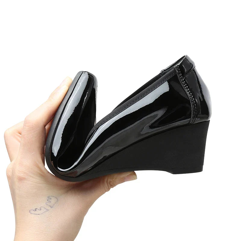 Sexy Pointed Toe Shoes Patent Leather Women Heels 2025 Women's Moccasins Elegant Woman Heeled Shoes Wedge Heel Slip-on Lolita 33