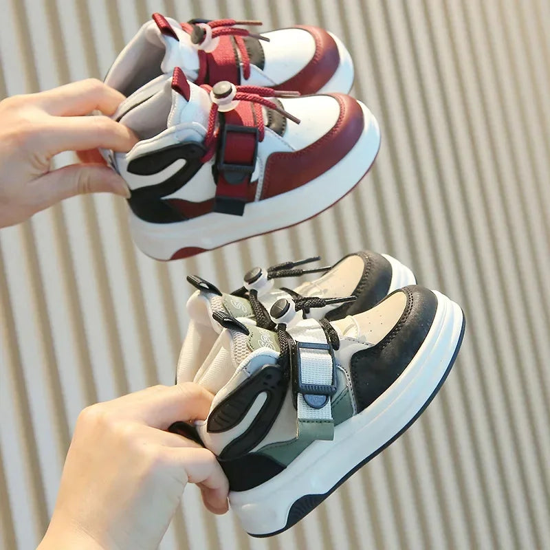Kid Sneakers 2025 Spring Autumn Boys Causal High Top Sneakers Girls School Versatile Children's Chunky Basketball Shoes Non-slip