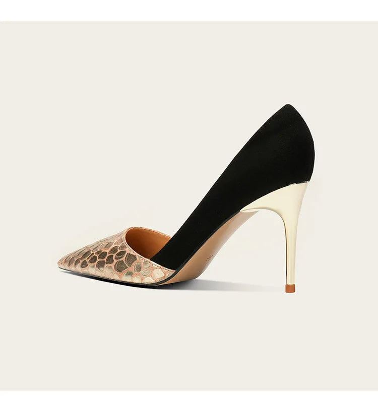 Black Green Leather Splicing High Heels 10cm Women Shoes Thin Heels Suede Pointed Head Ladies Pumps Shallow Stiletto Party Shoes
