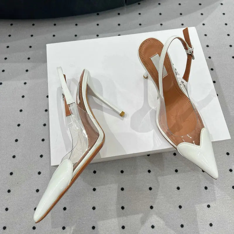 European Summer New Women'S Sandals Pointy Thin Heels High Heels Back Empty Head Transparent Film Fashion Women Pumps