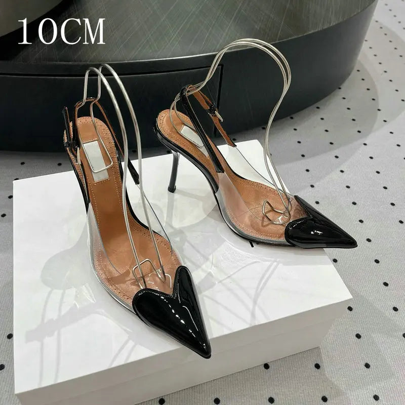 European Summer New Women'S Sandals Pointy Thin Heels High Heels Back Empty Head Transparent Film Fashion Women Pumps