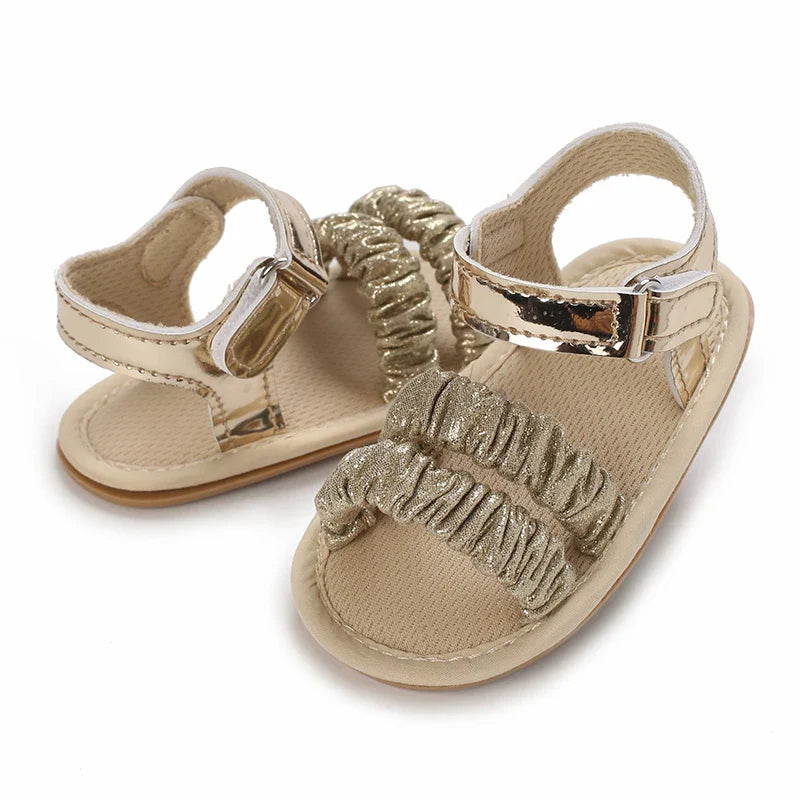 Golden 0-18M Baby Girl Sandals With Butterfly Bow High-Quality Soft Sole Anti Slip Exposed Toe Summer Outdoor First Walking