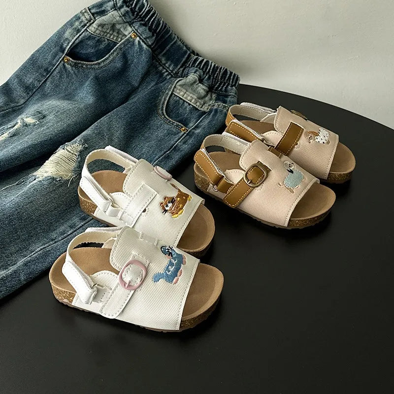 Kids Sandals Girls Beach Shoes Soft Leather Cork Sandals Light Open Toe Outdoor Children's Toddler Sandasl for Baby Shoes Summer