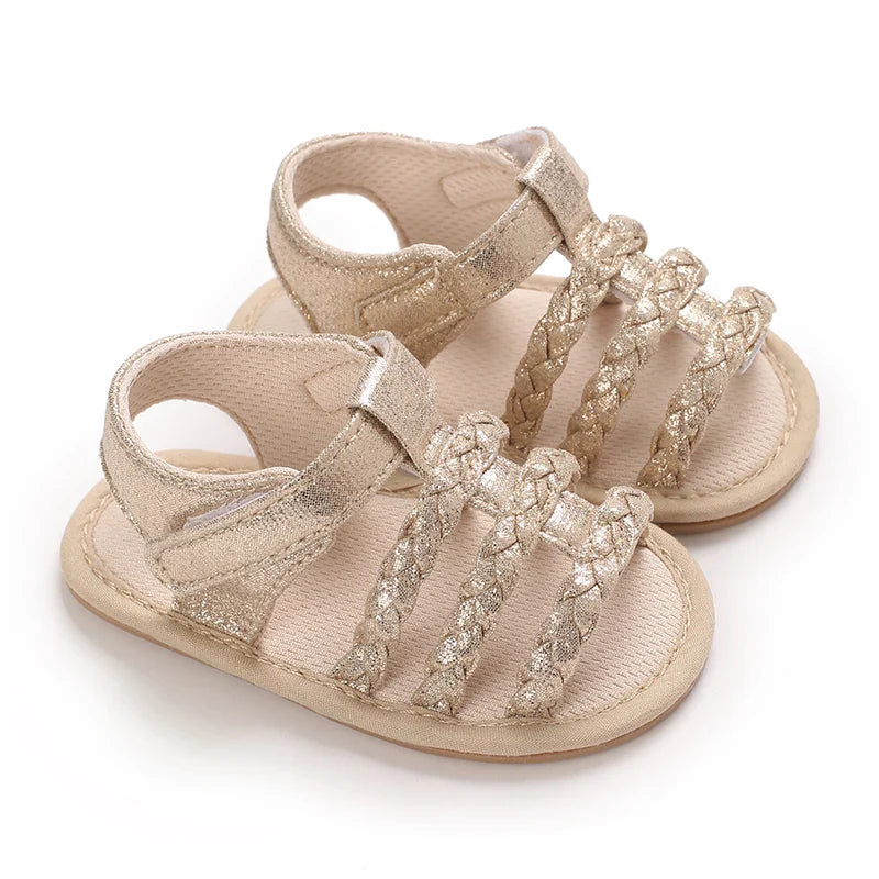 Golden 0-18M Baby Girl Sandals With Butterfly Bow High-Quality Soft Sole Anti Slip Exposed Toe Summer Outdoor First Walking